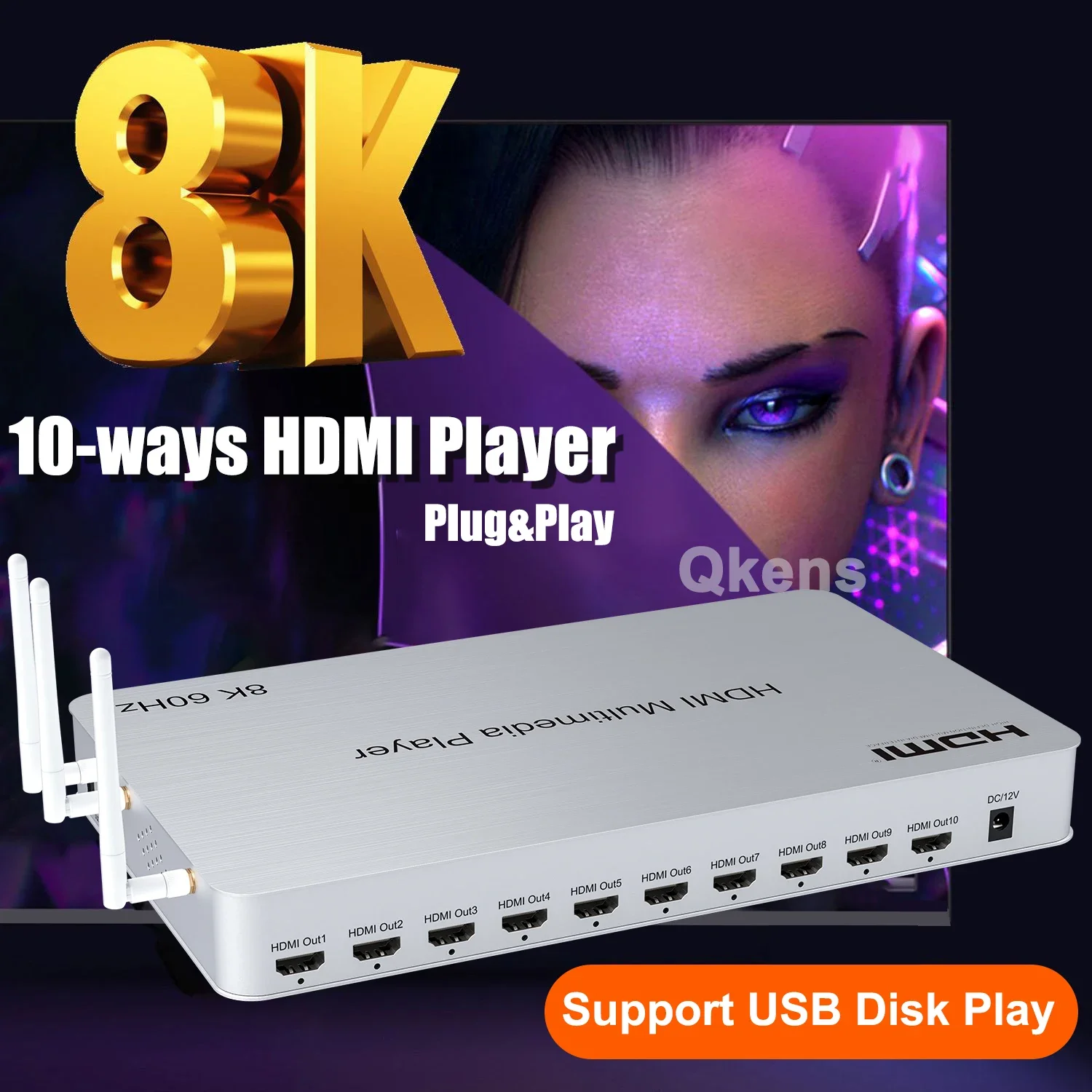 4K Media Player - H.265 8K 60Hz 10-Port HDMI Media