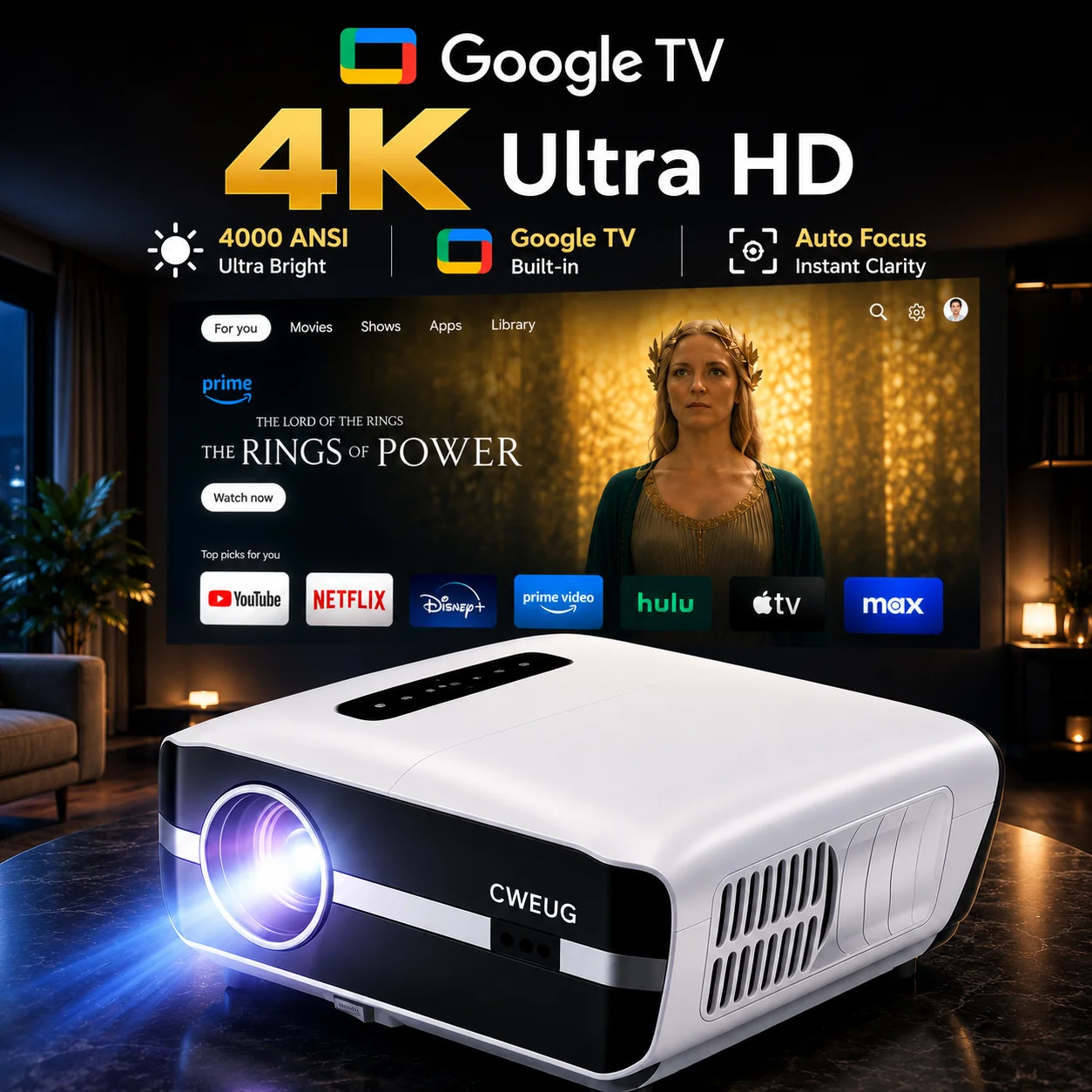 Home Cinema System - NewA9S 4k Projektor Autofokus Tageslichtprojektor 2.4+5G
